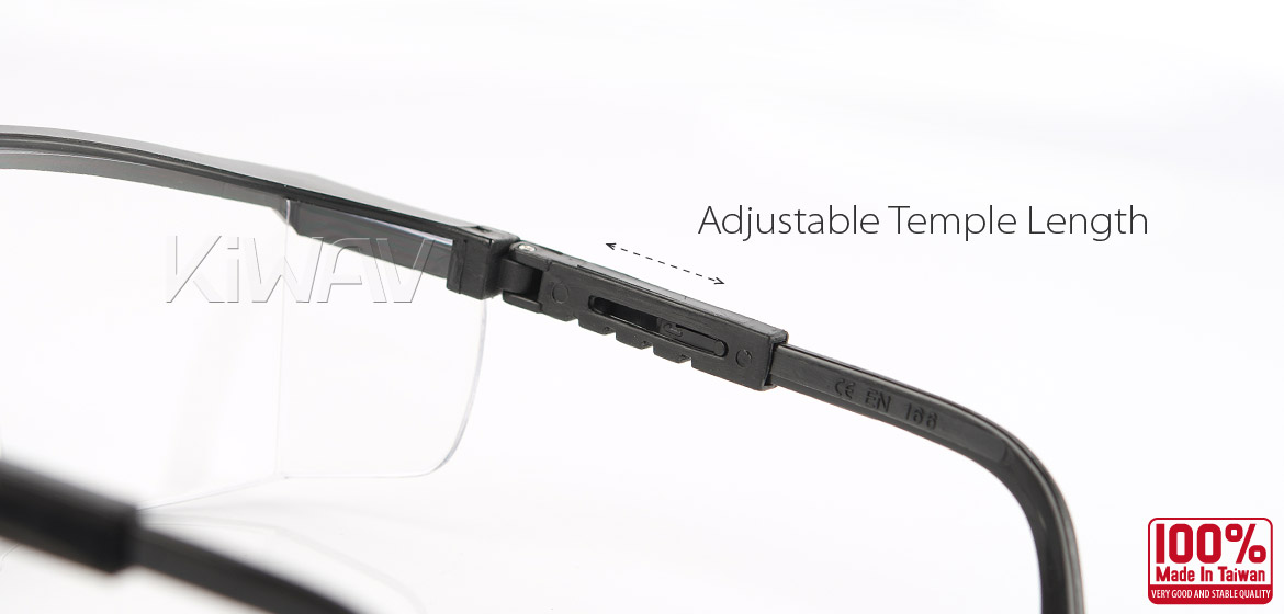 KiWAV Contemporary safety glasses VA200 black frame clear lens