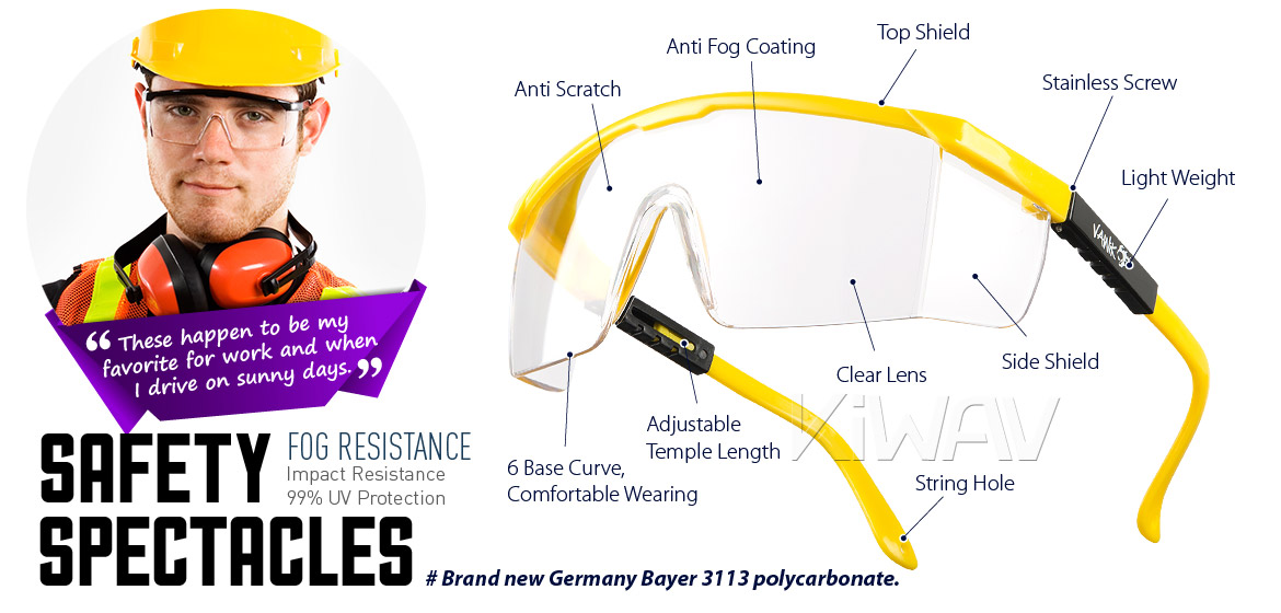 KiWAV Contemporary safety glasses VA200 yellow frame clear lens