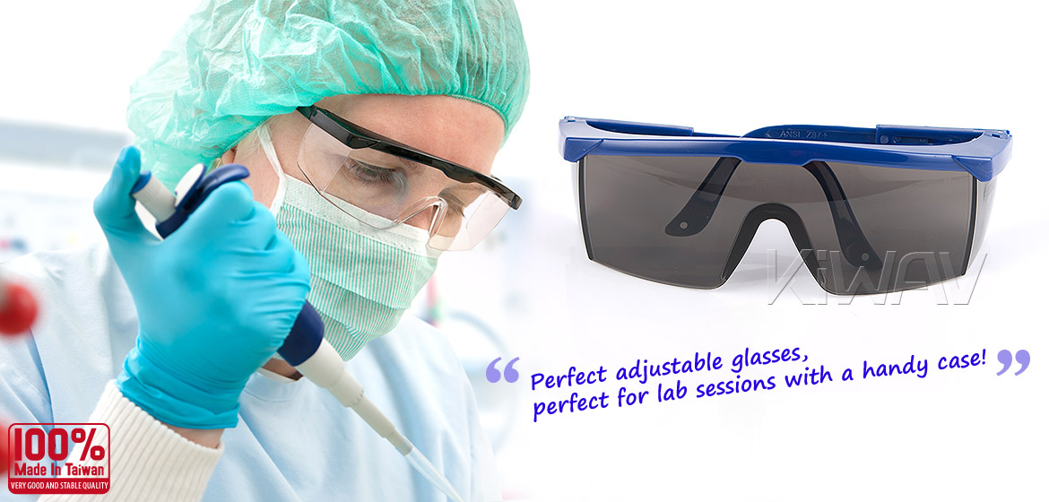 KiWAV Contemporary safety glasses VA200 blue frame smoke lens