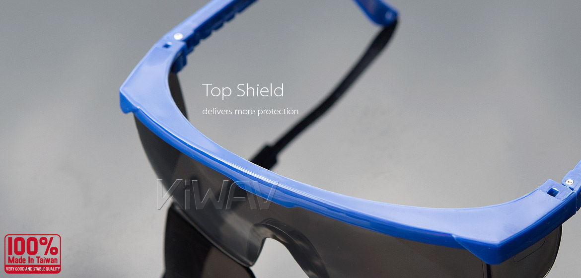 KiWAV Contemporary safety glasses VA200 blue frame smoke lens