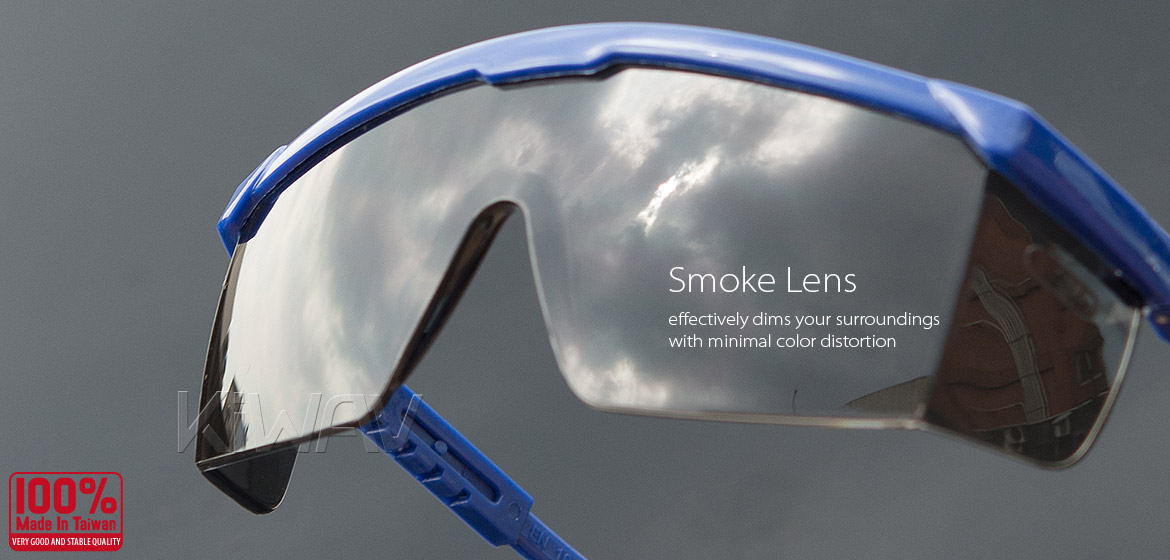 KiWAV Contemporary safety glasses VA200 blue frame smoke lens