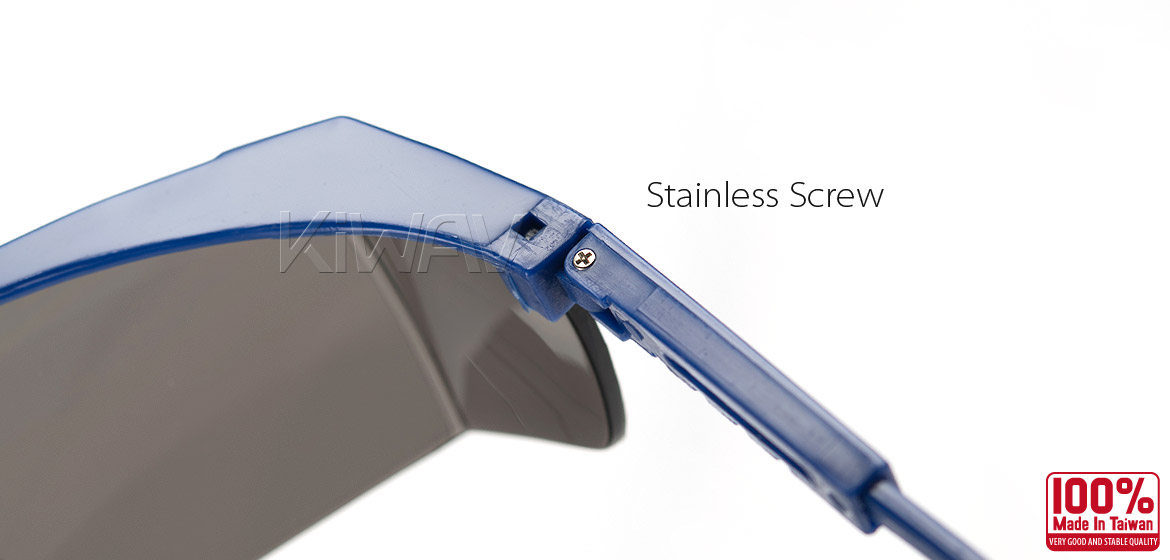 KiWAV Contemporary safety glasses VA200 blue frame smoke lens