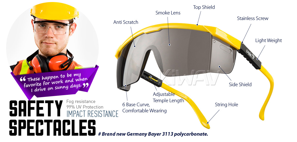 KiWAV Contemporary safety glasses VA200 yellow frame smoke lens