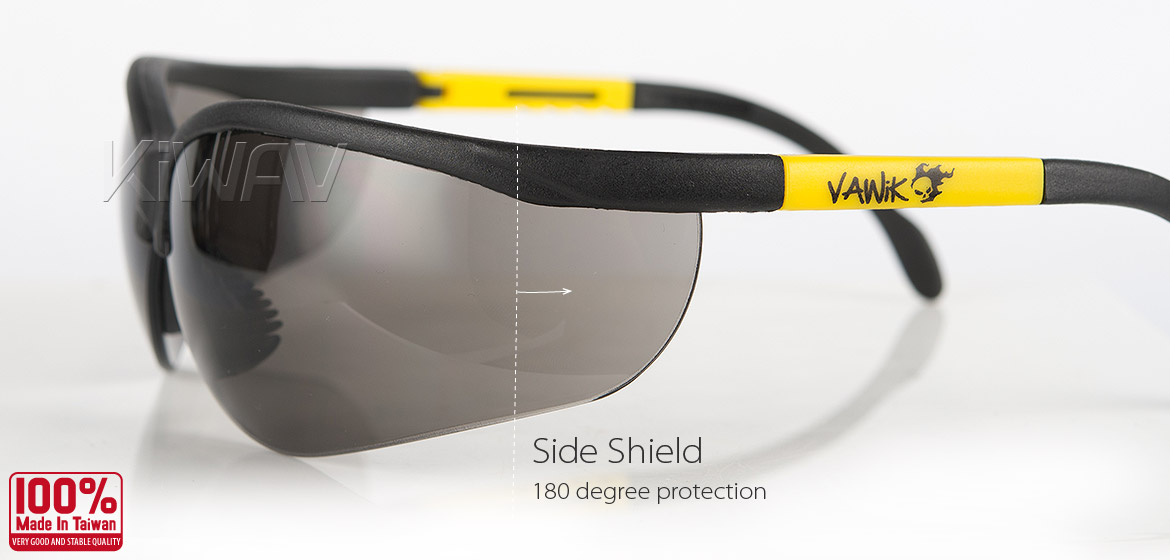 KiWAV Contemporary safety glasses VA210 black frame smoke lens