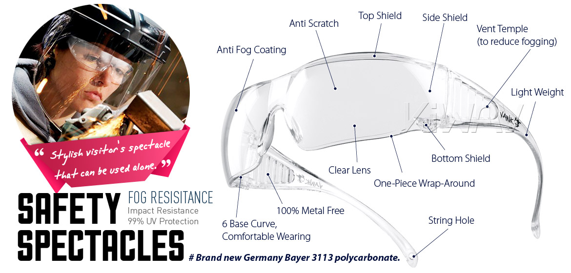 KiWAV Contemporary safety glasses VA340 clear frame clear lens