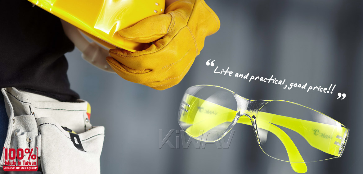 KiWAV Contemporary safety glasses VA780 neon yellow frame clear lens