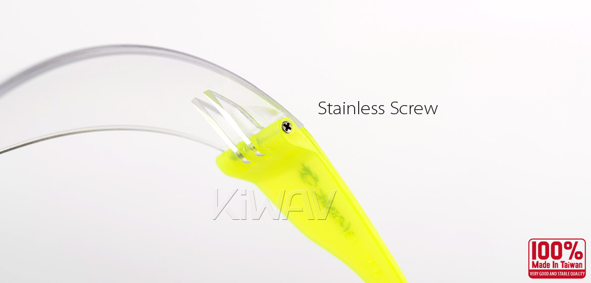 KiWAV Contemporary safety glasses VA780 neon yellow frame clear lens