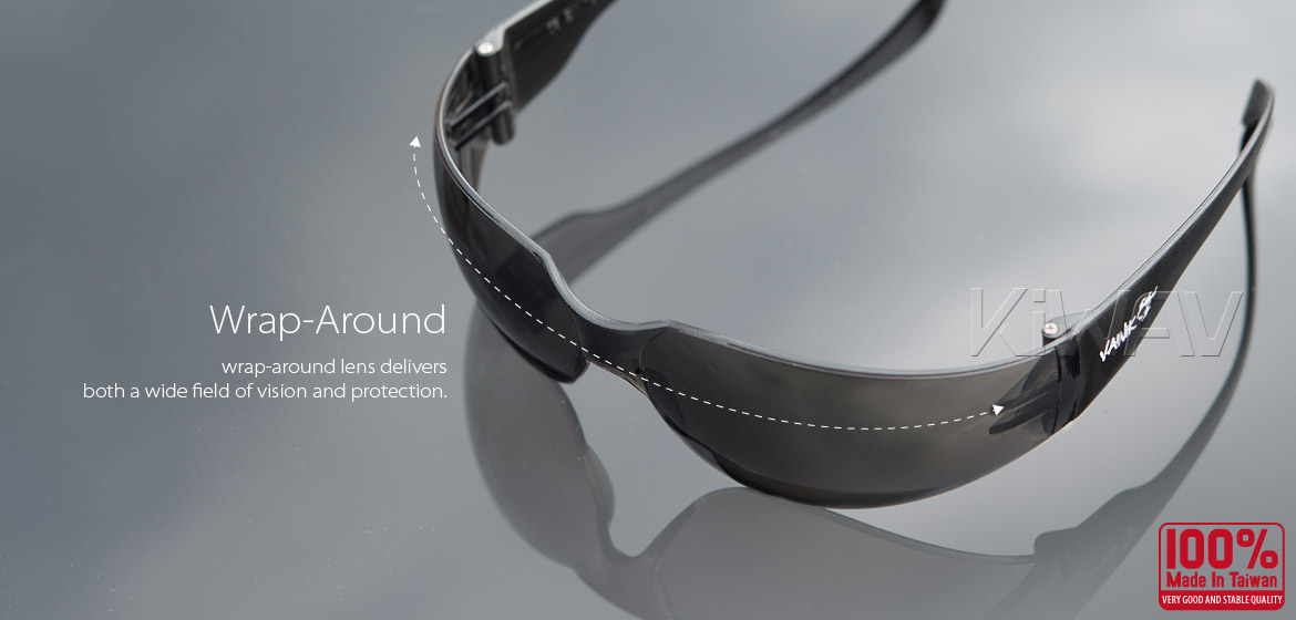 KiWAV Contemporary safety glasses VA780 black frame smoke lens