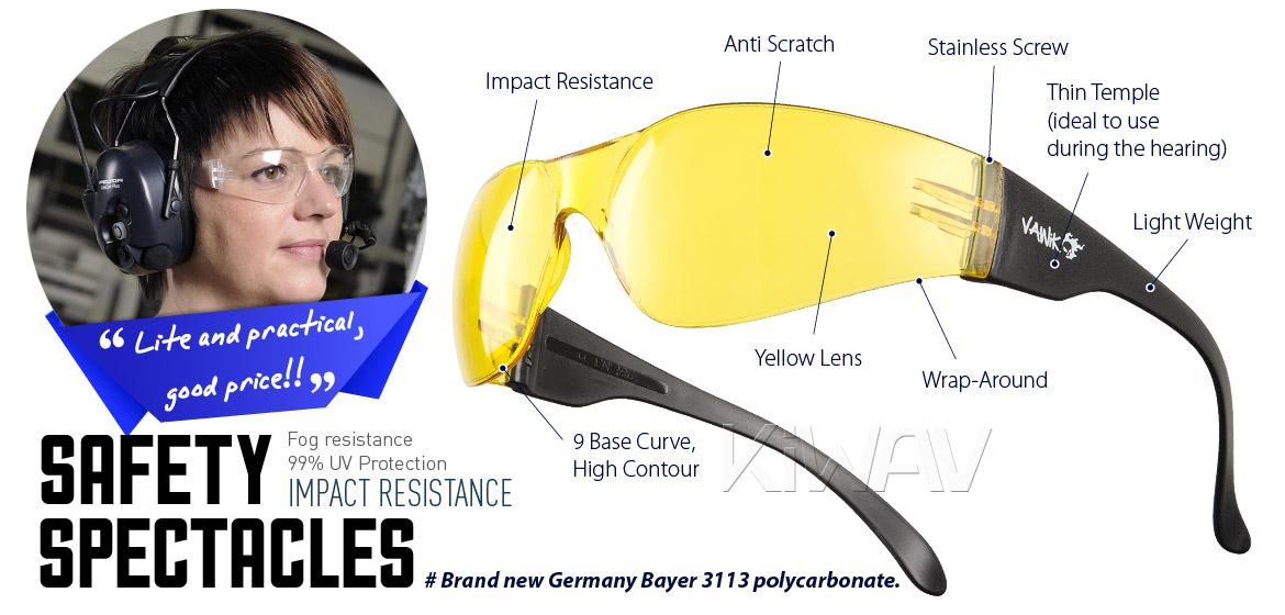 KiWAV Contemporary safety glasses VA780 black frame yellow lens