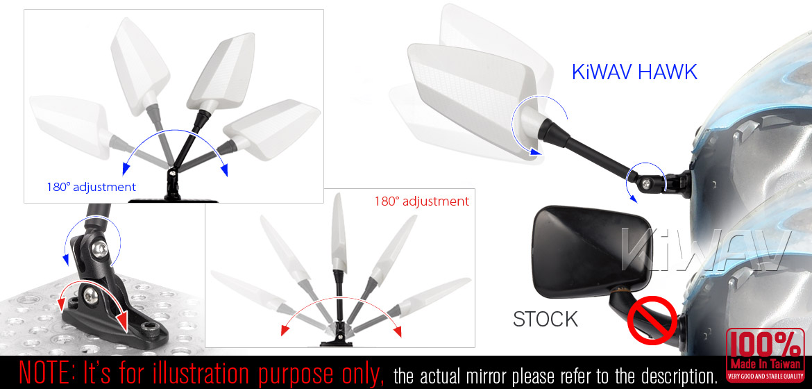 KiWAV Hawk mat black fairing mount rearview mirrors for sportsbike motorcycle Magazi