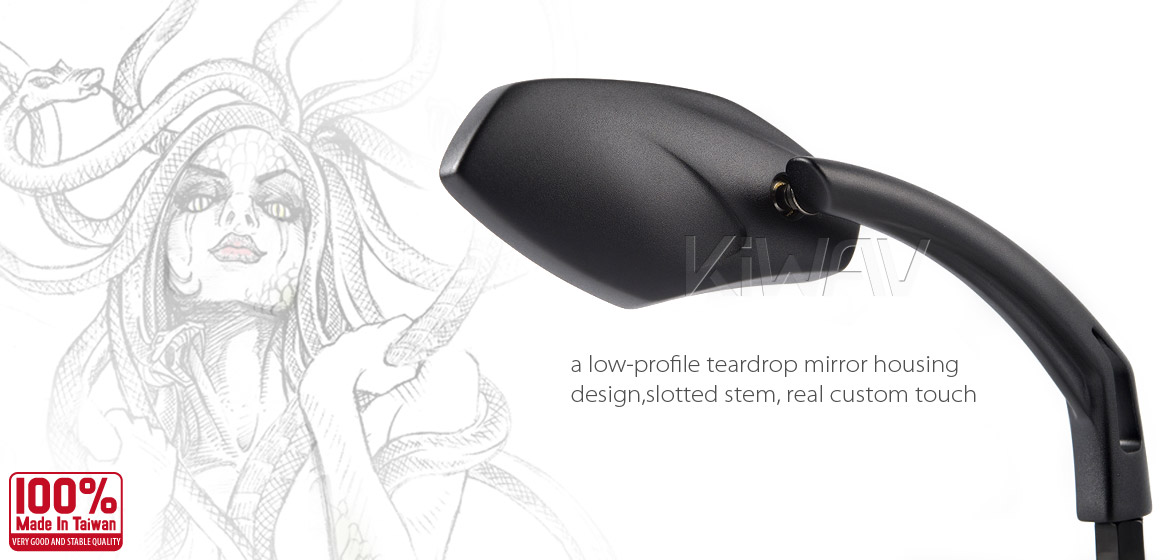 KiWAV Medusa black motorcycle mirrors fit BMW