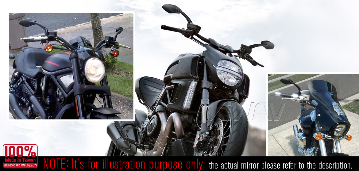 KiWAV Medusa black motorcycle mirrors fit BMW