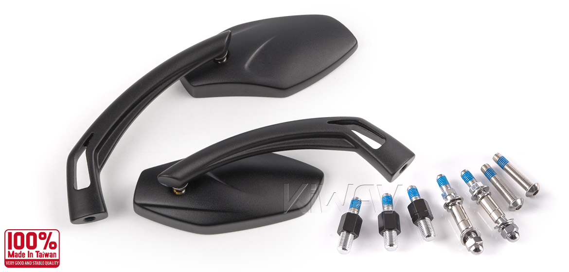 KiWAV Medusa black motorcycle mirrors universal fit