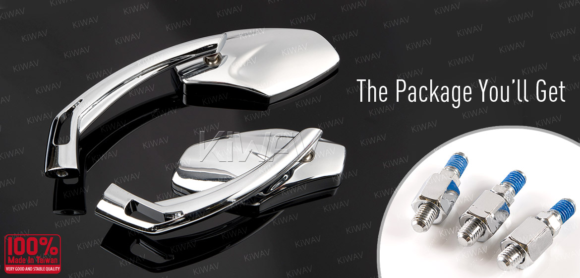 KiWAV Medusa chrome motorcycle mirrors fit scooter