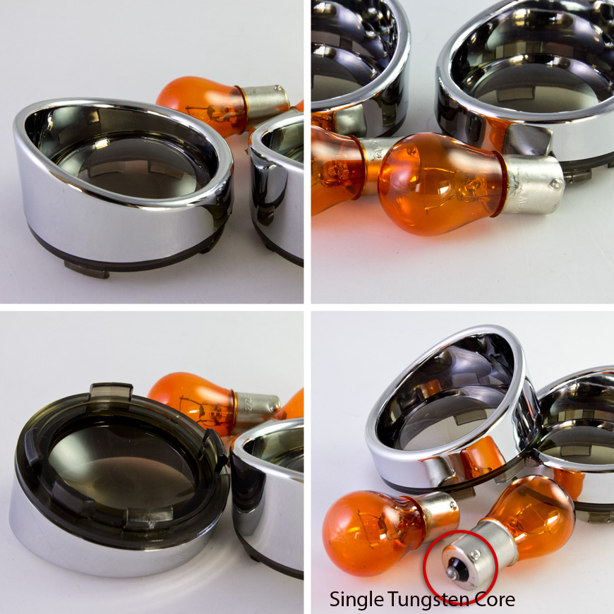 Smoke Turn Signal Lens & Visor Ring Kit For Harley Touring FLHX FLTRI – Left/Right, Front/Rear